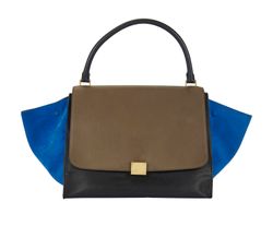 Tri Colour Large Trapeze Bag, Leather/Suede, Brown/Black/Blue, FSN0152